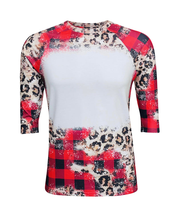 ILTEX Apparel Women's Clothing Buffalo Plaid Light Cheetah Raglan Blank Faux Bleached Top