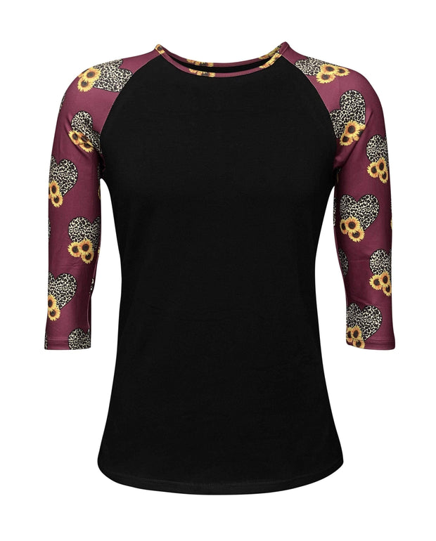 ILTEX Apparel Women's Clothing Cheetah Heart Sunflower Maroon Top