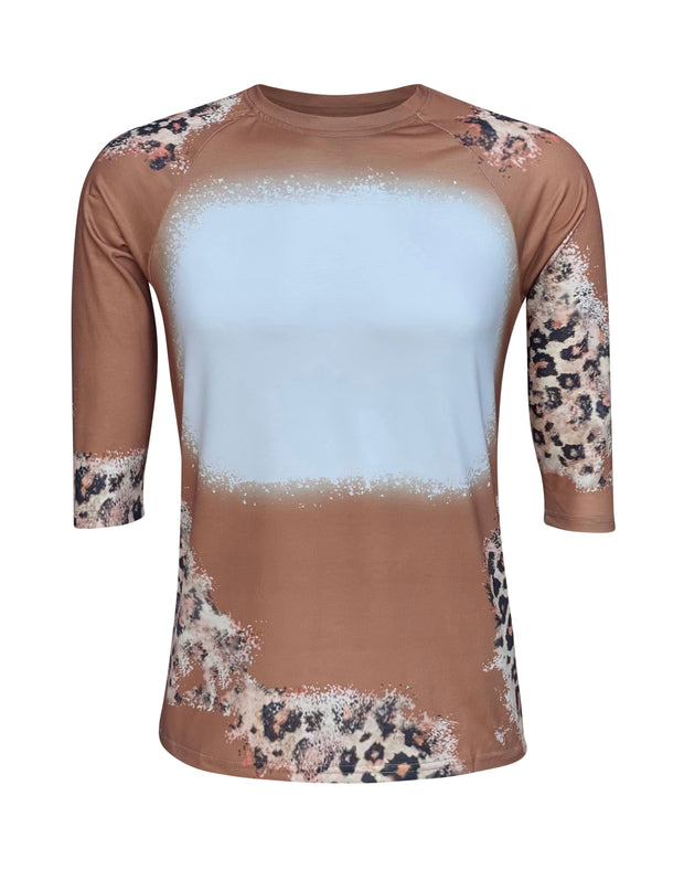 ILTEX Apparel Women's Clothing Cheetah Light Brown Raglan Blank Faux Bleached Top