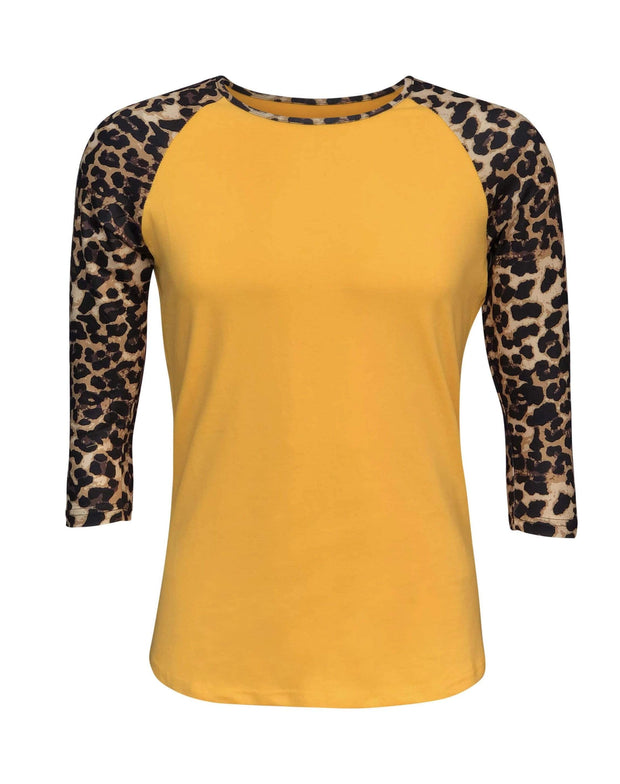 ILTEX Apparel Women's Clothing Cheetah Print Yellow Raglan