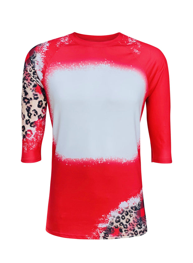 ILTEX Apparel Women's Clothing Christmas Red Plaid Cheetah Raglan Blank Faux Bleached Top