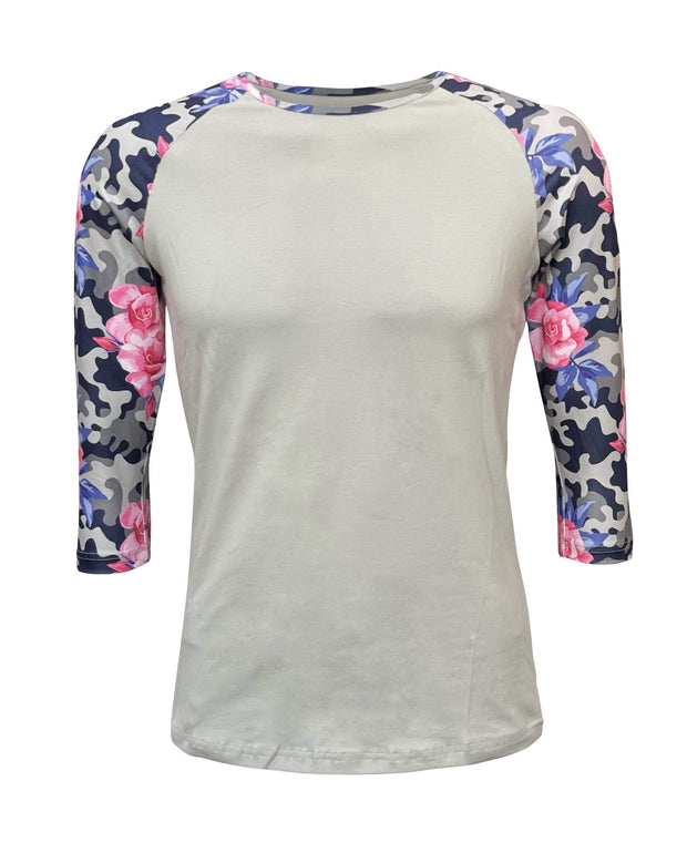 ILTEX Apparel Women's Clothing Floral Camo Gray Top