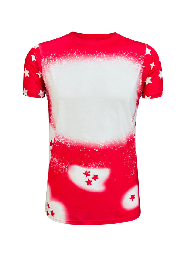 ILTEX Apparel Women's Clothing Fourth of July Stars Red Blank Faux Bleached Top