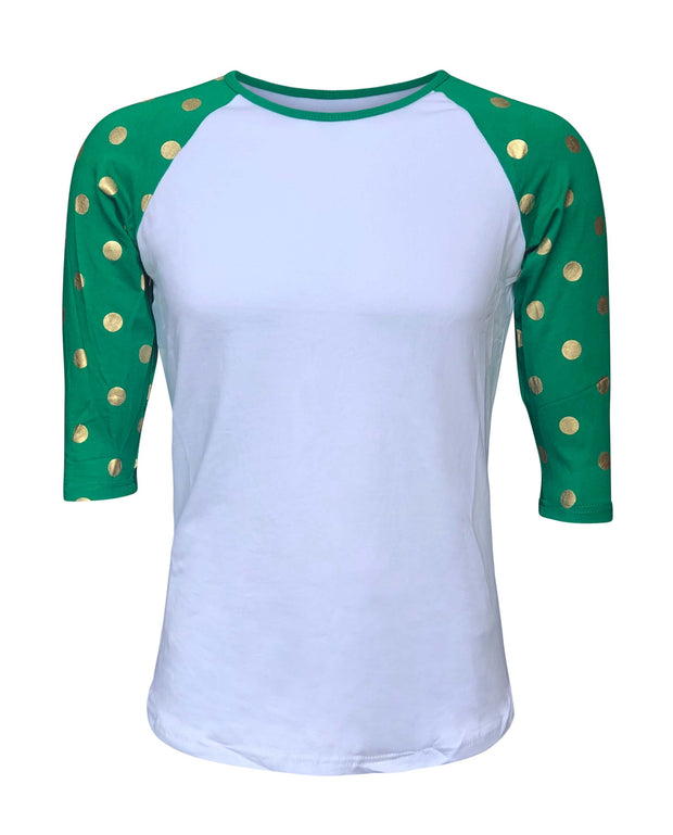 Gold Dots White Green Top