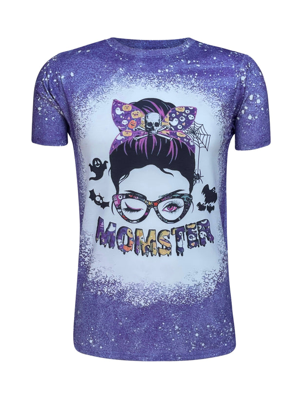 ILTEX Apparel Women's Clothing Halloween 'Momster' Purple Bleached Top