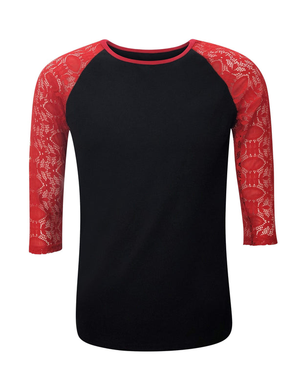 Lace Sleeves Black Red Top
