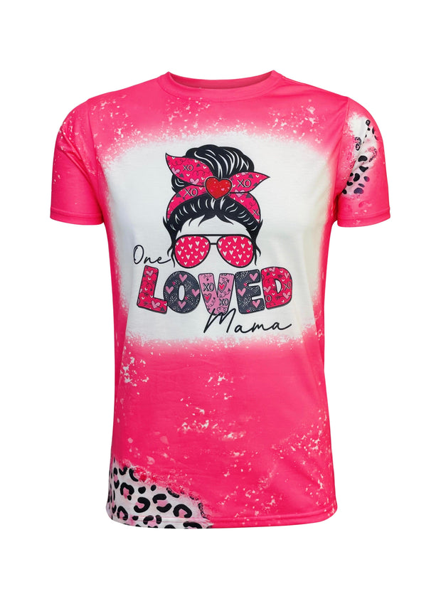 ILTEX Apparel Women's Clothing 'One Loved Mama' Cheetah Pink Faux Bleached Top