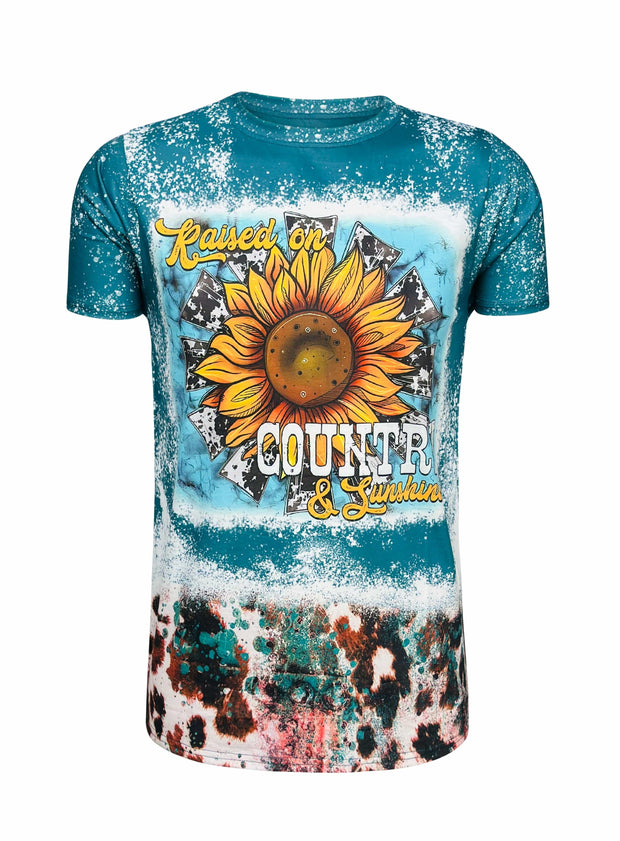 ILTEX Apparel Women's Clothing 'Raised on Country & Sunshine' Teal Faux Bleached Top