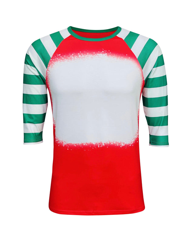 ILTEX Apparel Women's Clothing Red Green Candy Cane Raglan Blank Faux Bleached Top