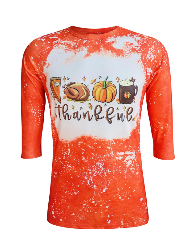 ILTEX Apparel Women's Clothing Thankful Orange Raglan Bleached Top