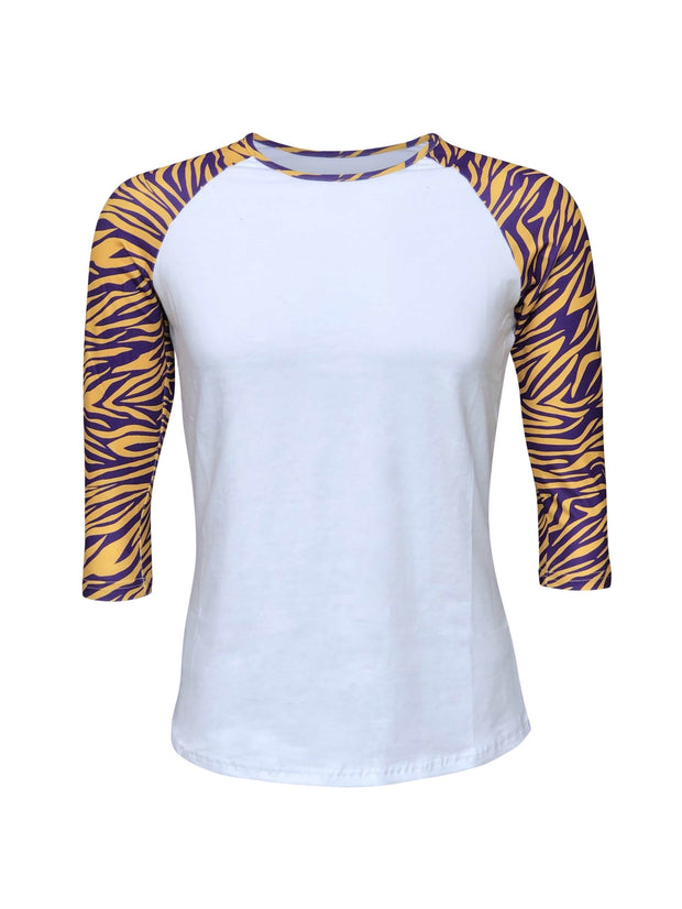 ILTEX Apparel Women's Clothing Tiger Purple Gold Raglan Top